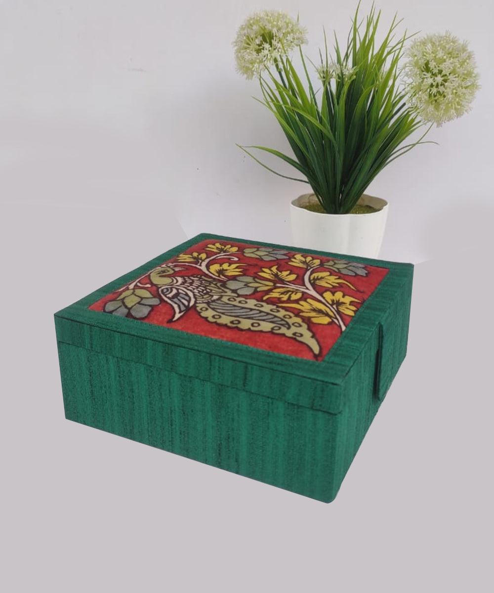 Green handcrafted ghicha silk kalamkari jewellery box