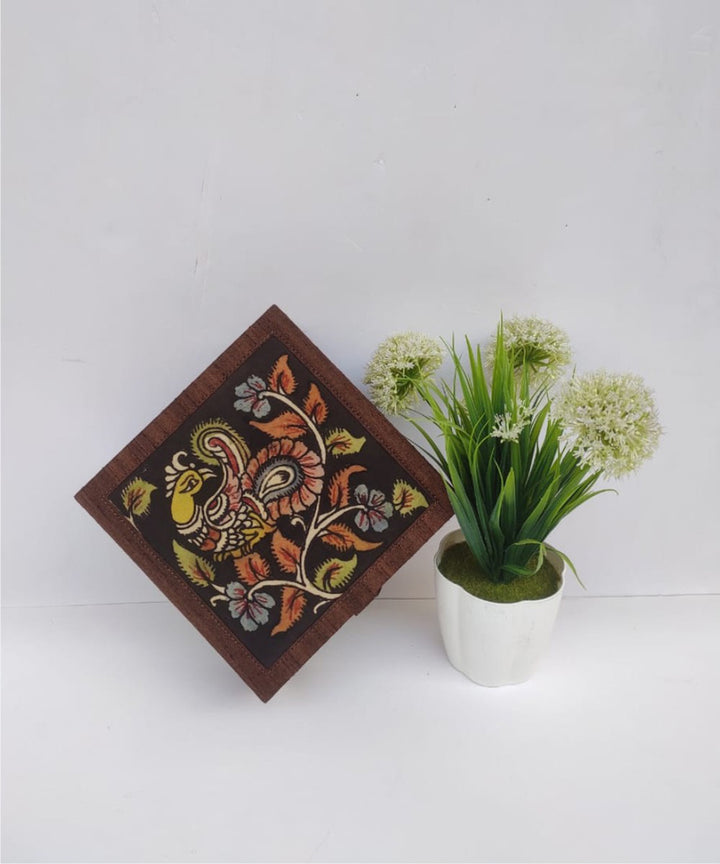 Brown handcrafted ghicha silk kalamkari jewellery box