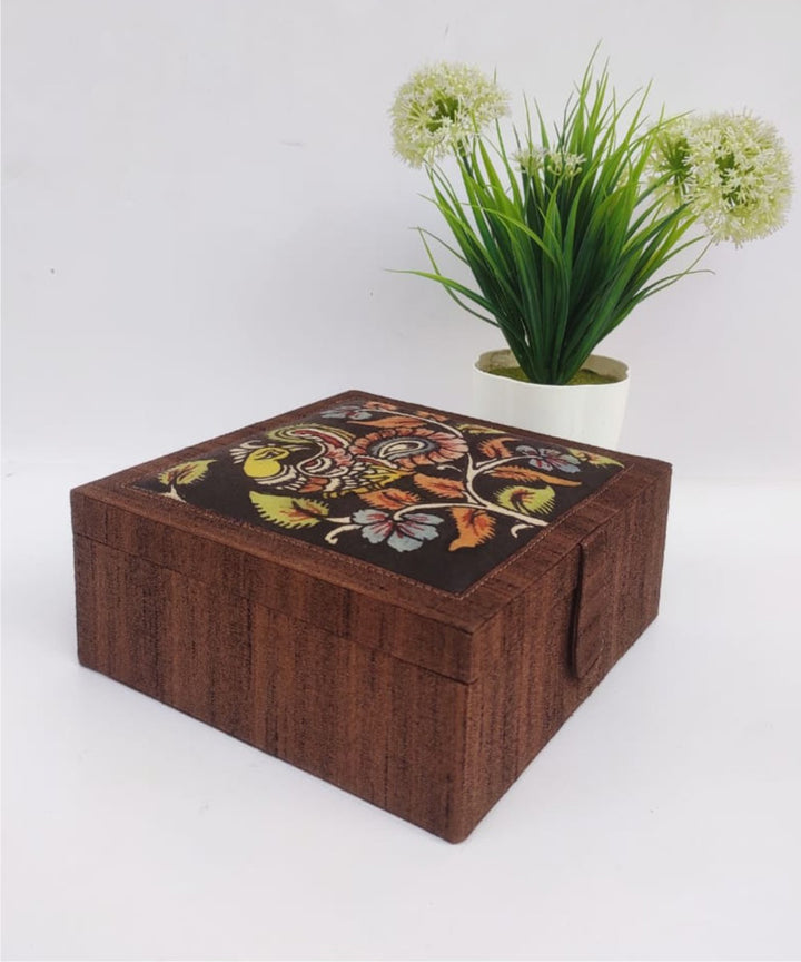 Brown handcrafted ghicha silk kalamkari jewellery box