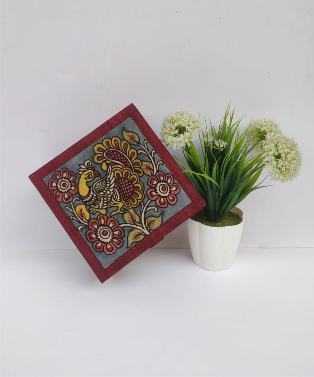 Maroon handcrafted ghicha silk kalamkari jewellery box