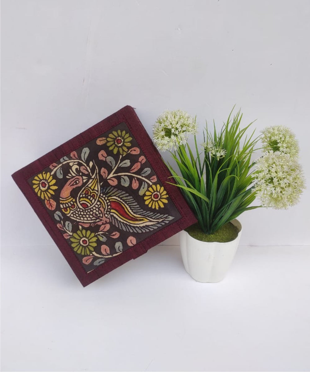 Wine purple handcrafted ghicha silk kalamkari jewellery box