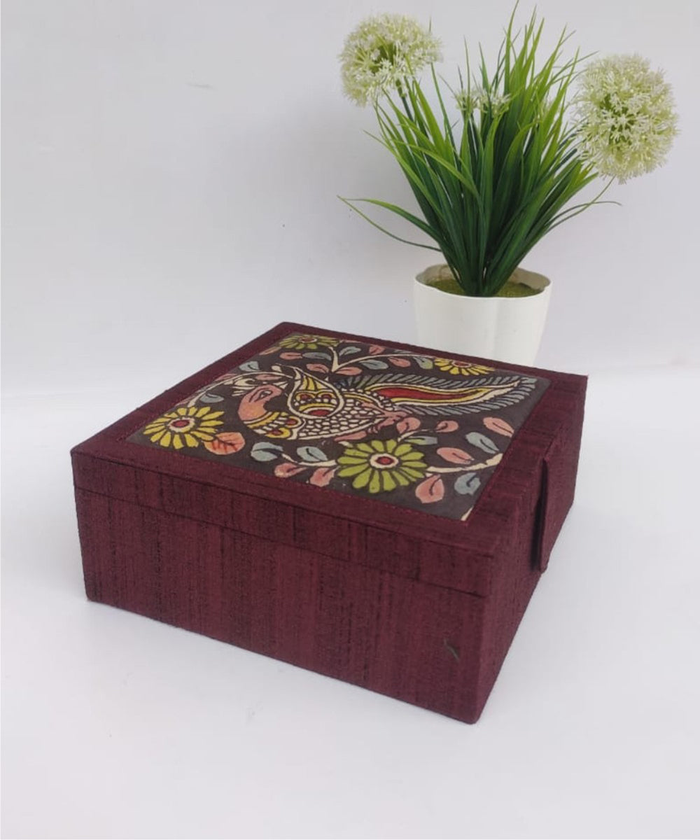 Wine purple handcrafted ghicha silk kalamkari jewellery box