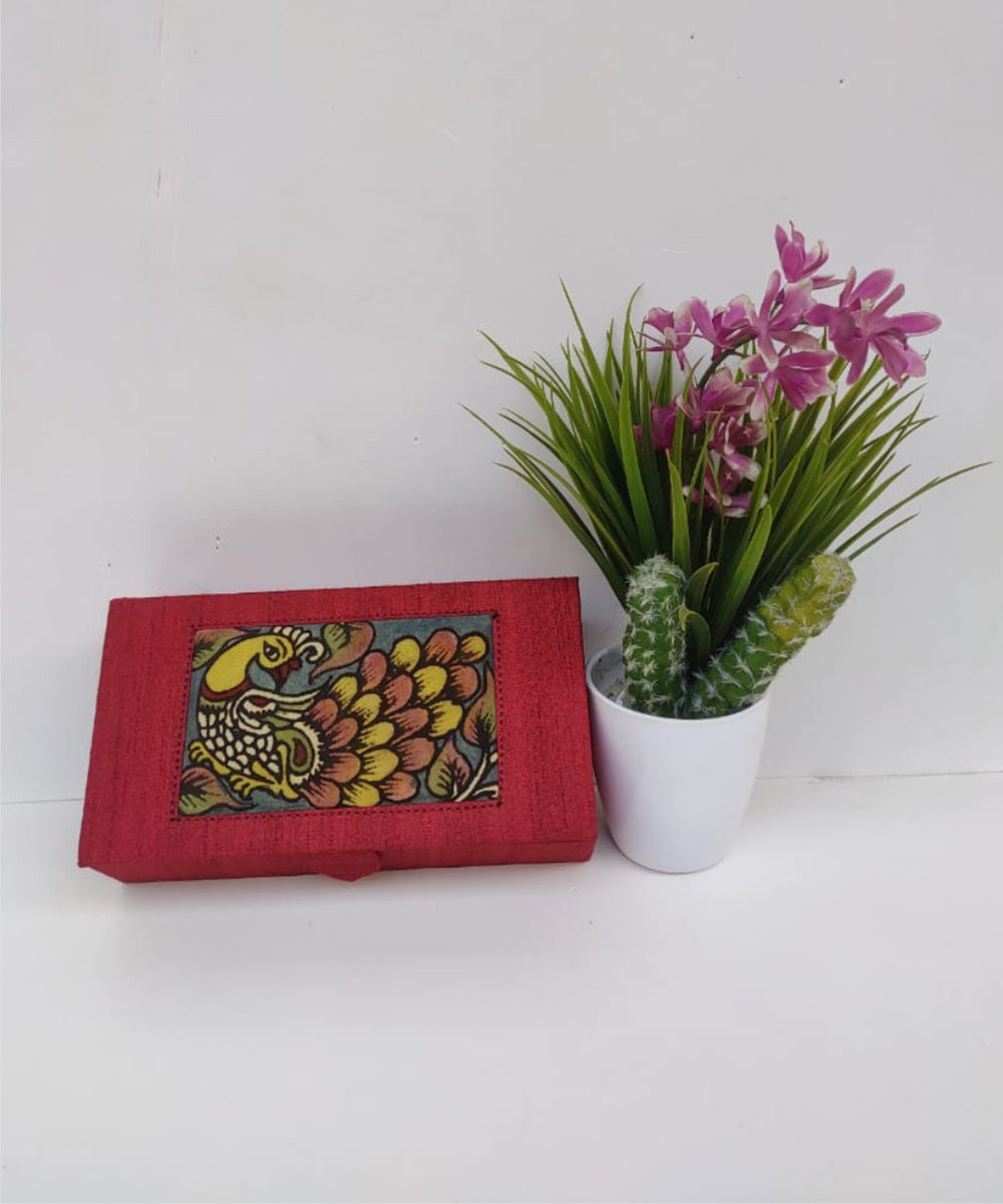 Red handcrafted ghicha silk kalamkari jewellery box