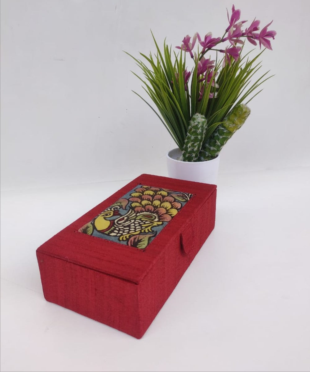 Red handcrafted ghicha silk kalamkari jewellery box