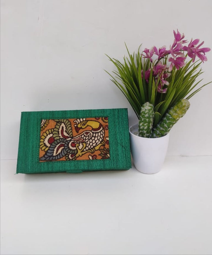 Green hand crafted ghicha silk kalamkari jewellery box