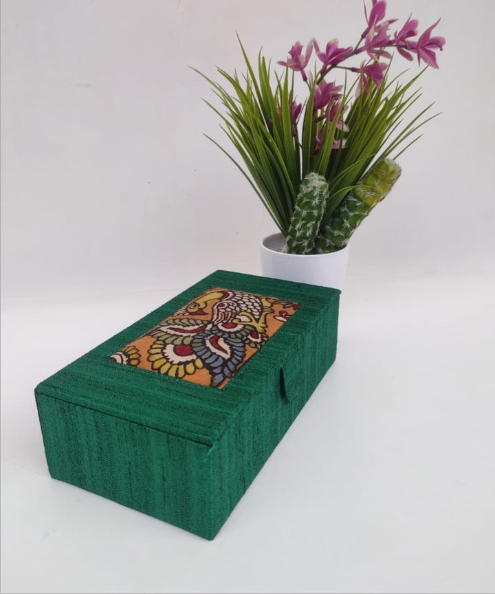 Green hand crafted ghicha silk kalamkari jewellery box