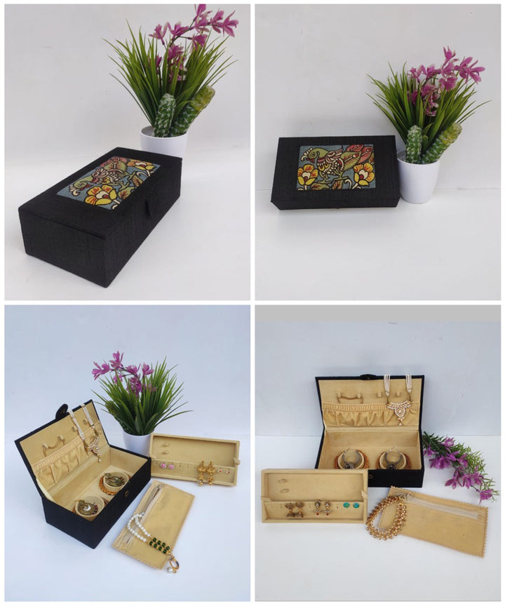 Black handcrafted ghicha silk kalamkari jewellery box