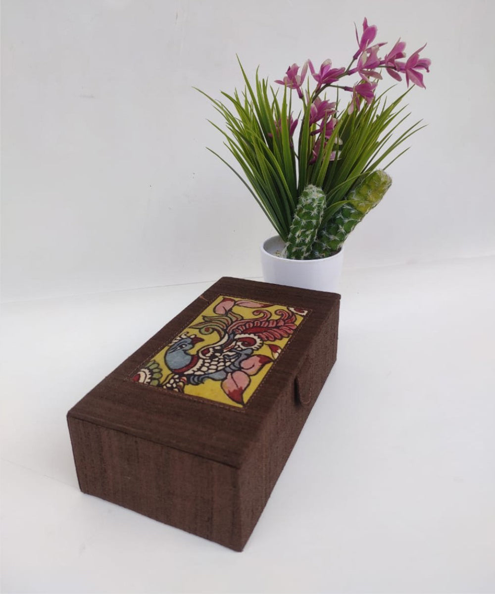 Brown hand crafted ghicha silk kalamkari jewellery box