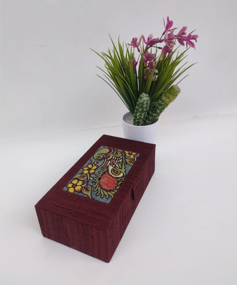 Wine purple hand crafted ghicha silk kalamkari jewellery box