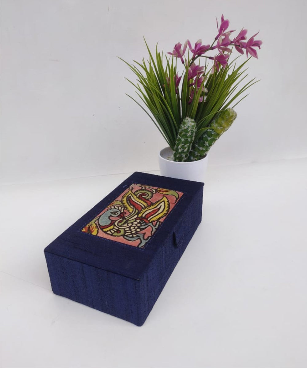 Blue hand crafted ghicha silk kalamkari jewellery box