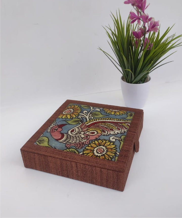 Brown handmade ghicha silk kalamkari jewellery box