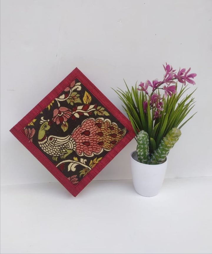 Maroon handmade ghicha silk kalamkari jewellery box