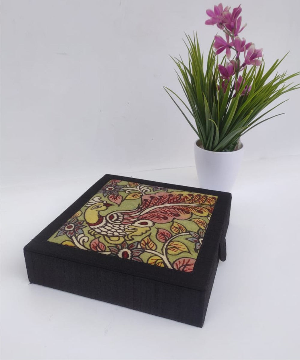 Black handmade ghicha silk kalamkari jewellery box