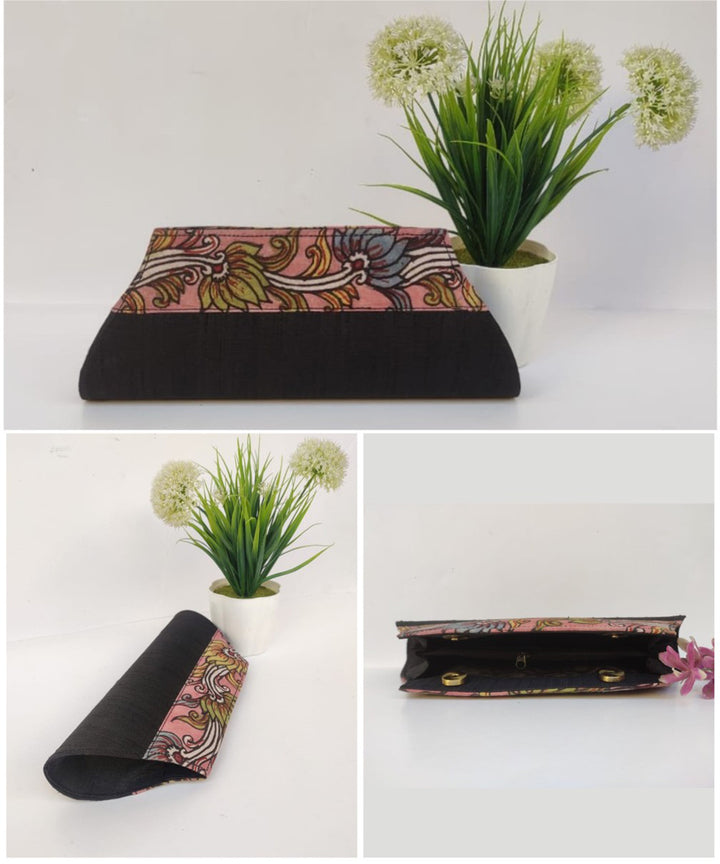 Black handcrafted ghicha silk kalamkari clutch