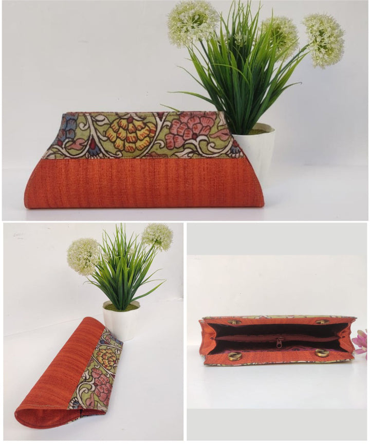 Orange handcrafted ghicha silk kalamkari clutch
