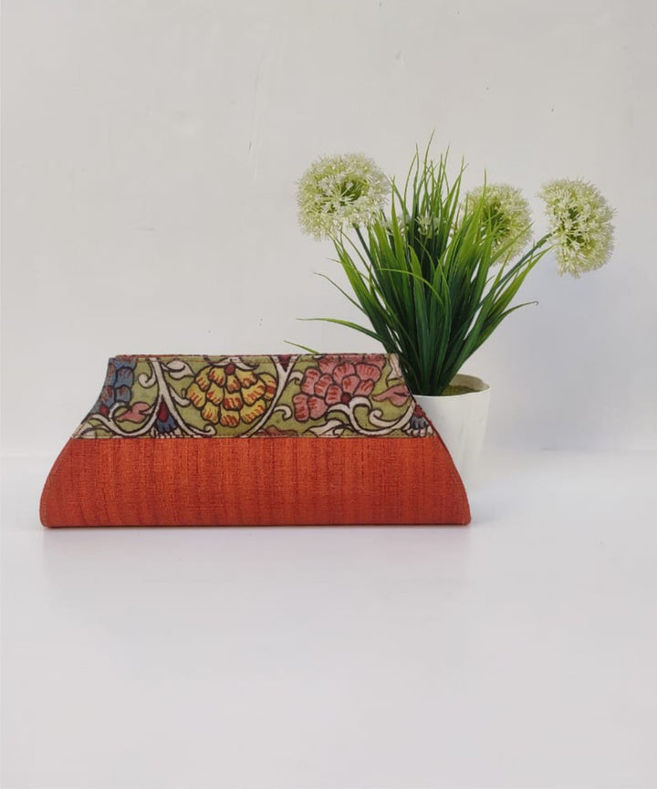 Orange handcrafted ghicha silk kalamkari clutch
