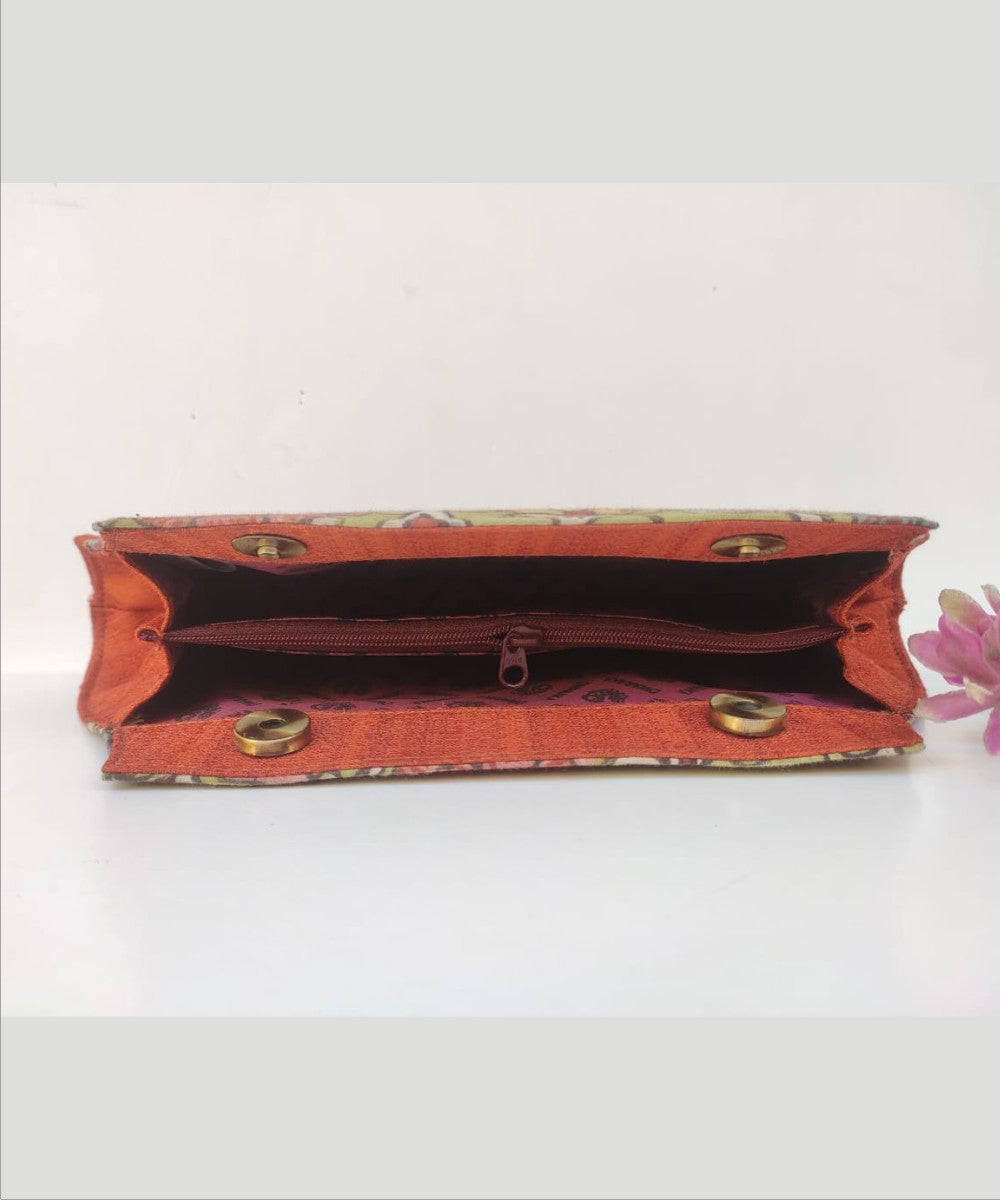 Orange handcrafted ghicha silk kalamkari clutch