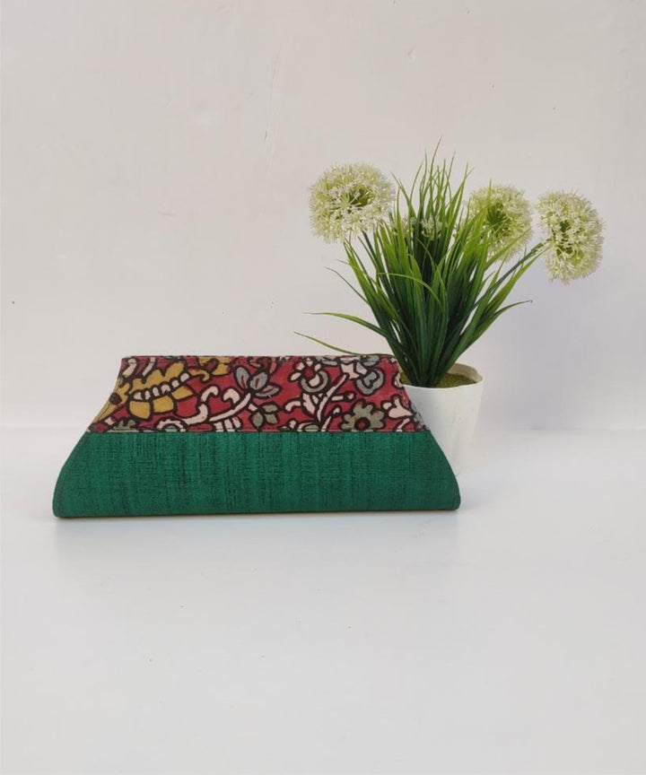 Green handcrafted ghicha silk kalamkari clutch