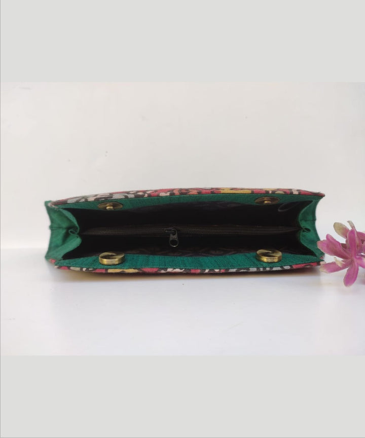 Green handcrafted ghicha silk kalamkari clutch