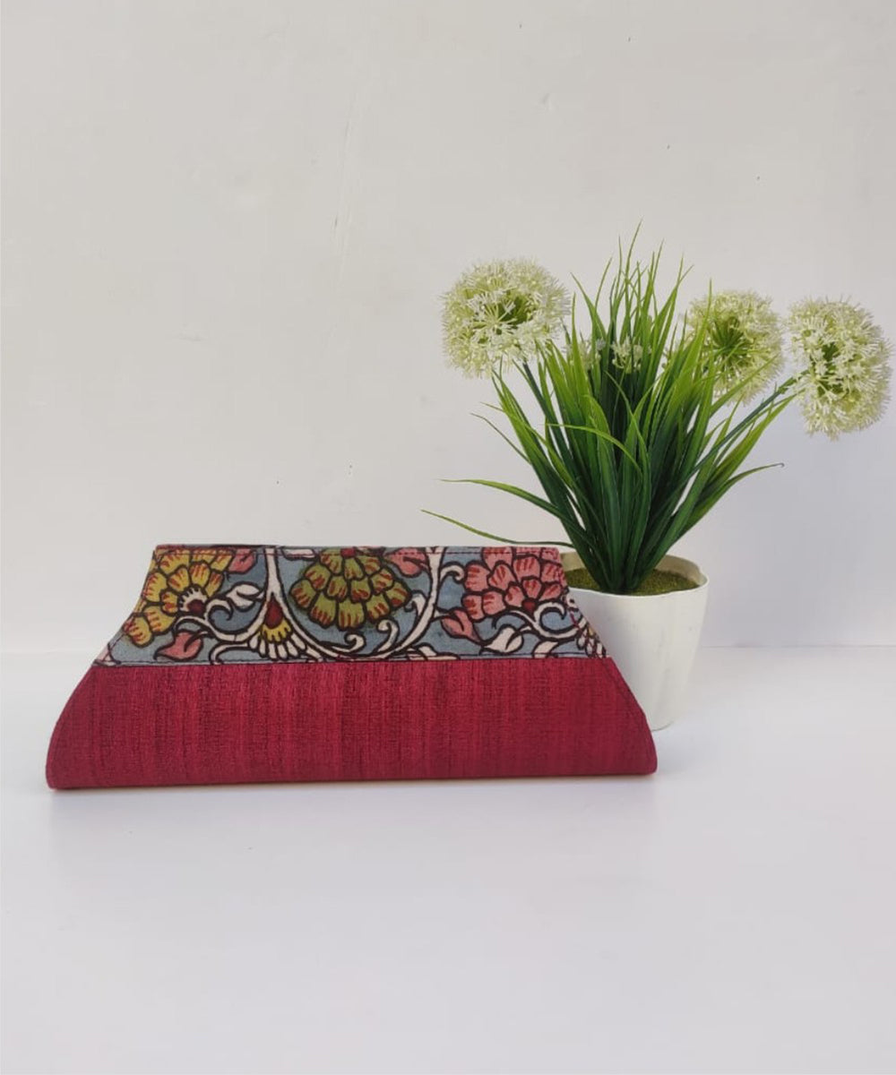 Maroon handcrafted ghicha silk kalamkari clutch