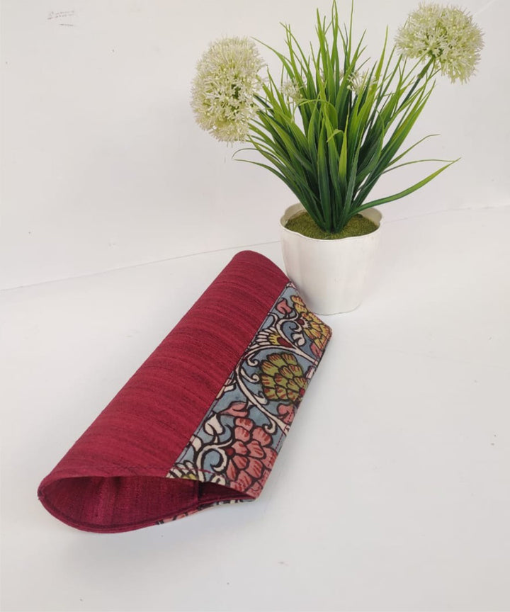 Maroon handcrafted ghicha silk kalamkari clutch