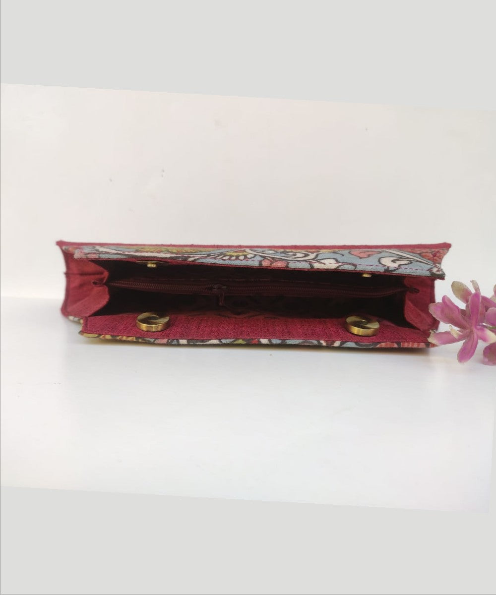 Maroon handcrafted ghicha silk kalamkari clutch