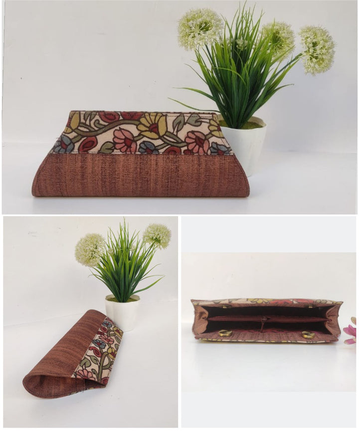 Brown handcrafted ghicha silk kalamkari clutch