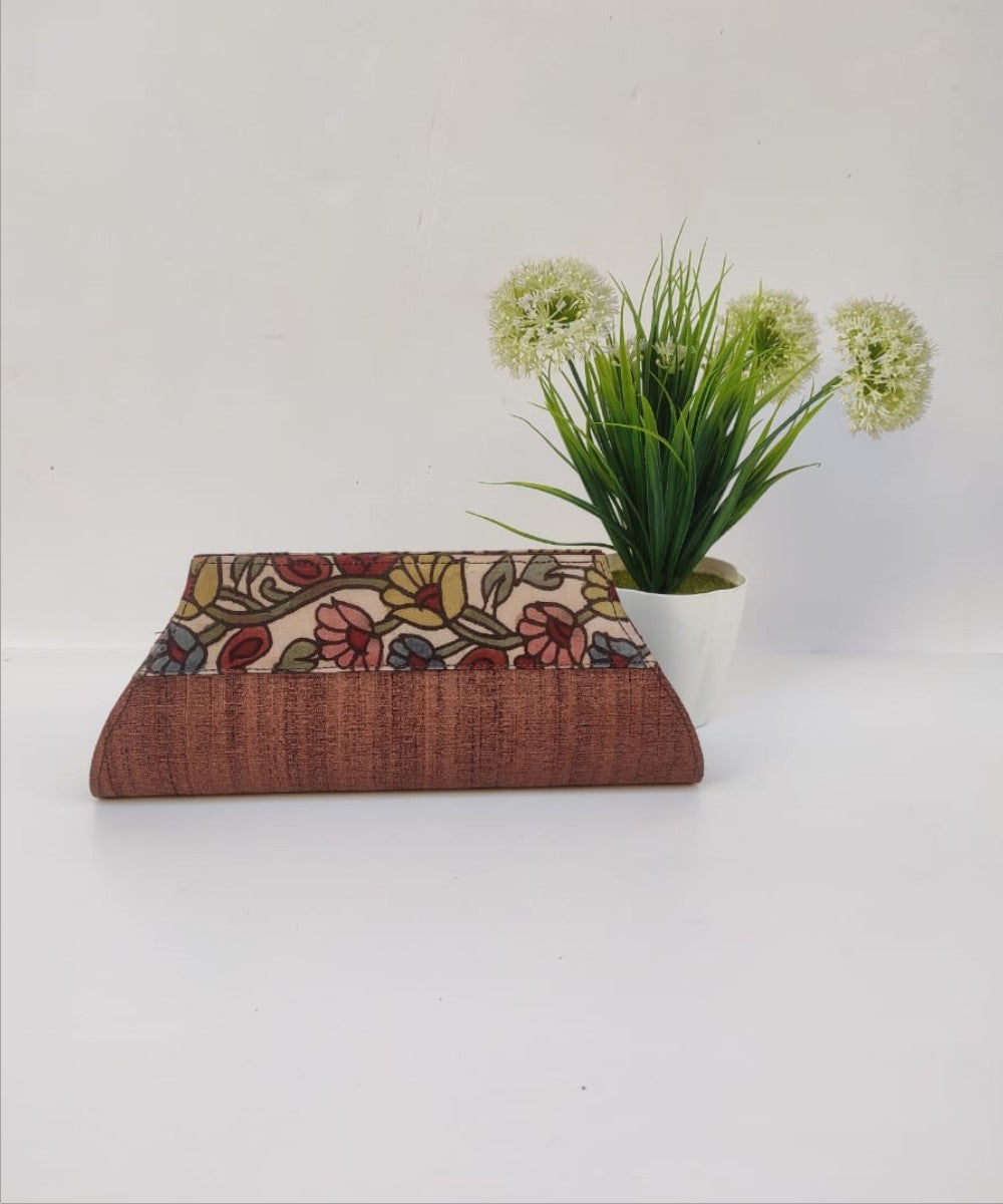 Brown handcrafted ghicha silk kalamkari clutch