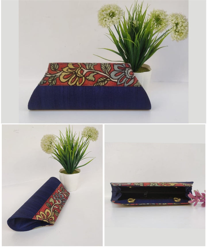 Blue handcrafted ghicha silk kalamkari clutch