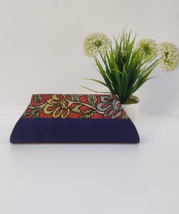 Blue handcrafted ghicha silk kalamkari clutch