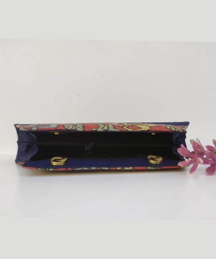 Blue handcrafted ghicha silk kalamkari clutch