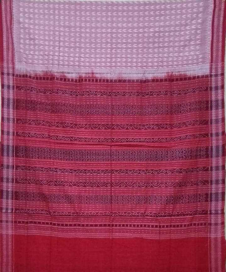 Light pink red handwoven cotton sambalpuri saree