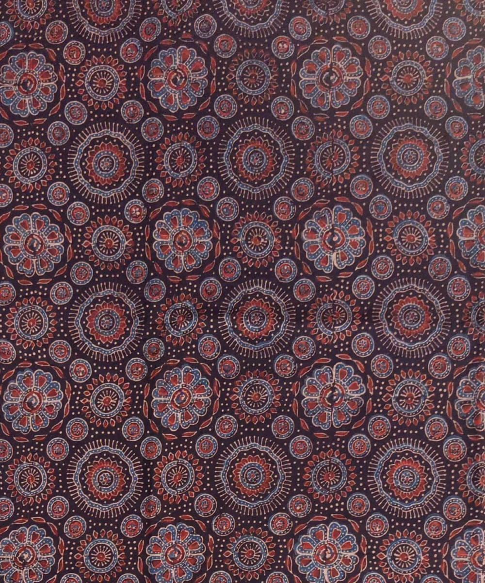 2.5m Black red ajrakh print natural dye handspun handloom cotton kurta fabric