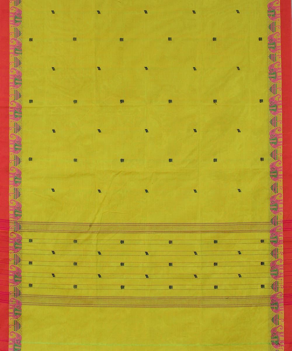 Yellow green cotton handwoven venkatagiri saree