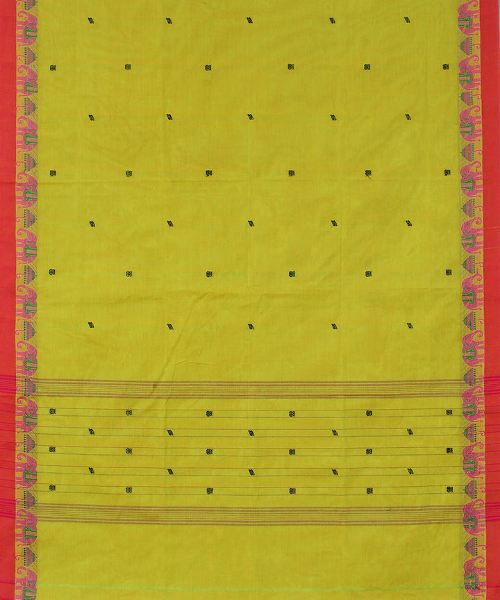Yellow green cotton handwoven venkatagiri saree
