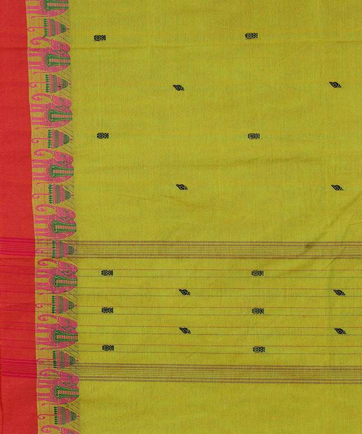 Yellow green cotton handwoven venkatagiri saree
