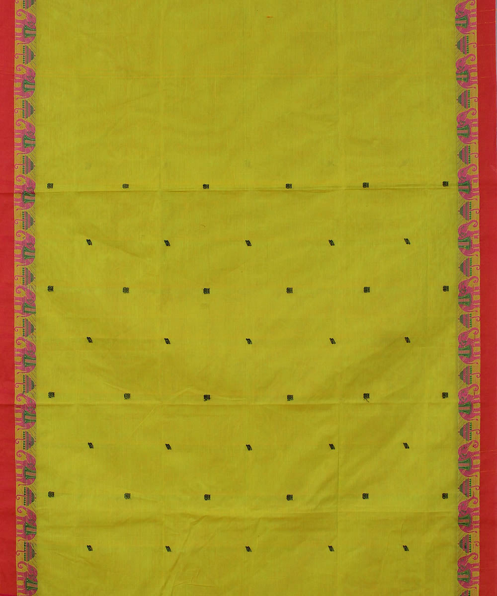Yellow green cotton handwoven venkatagiri saree