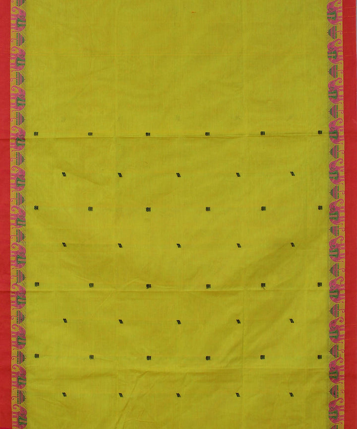 Yellow green cotton handwoven venkatagiri saree