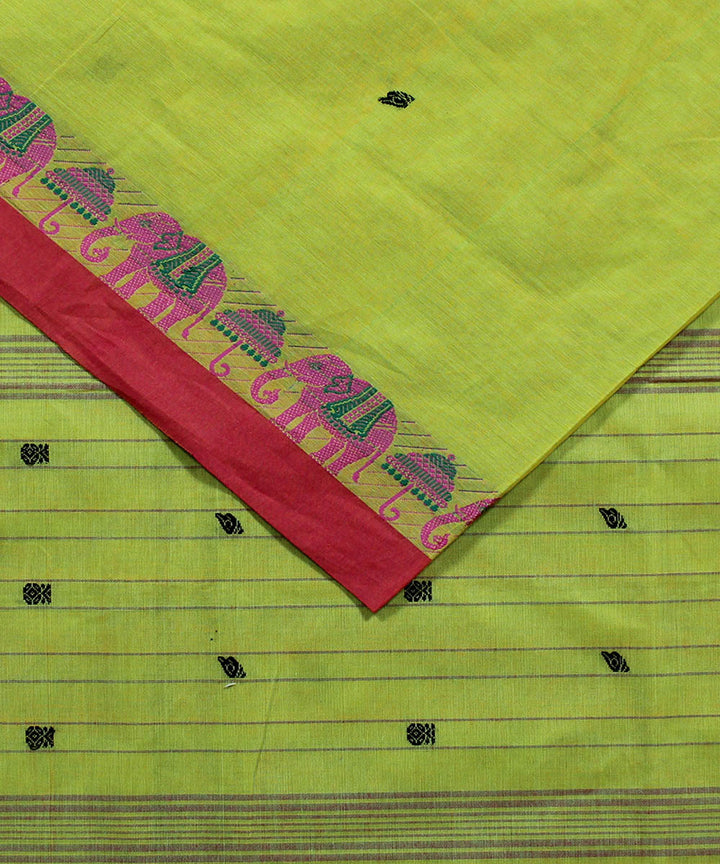 Yellow green cotton handwoven venkatagiri saree