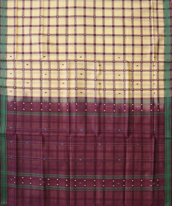 Cream maroon checks handwoven cotton rajahmundry saree