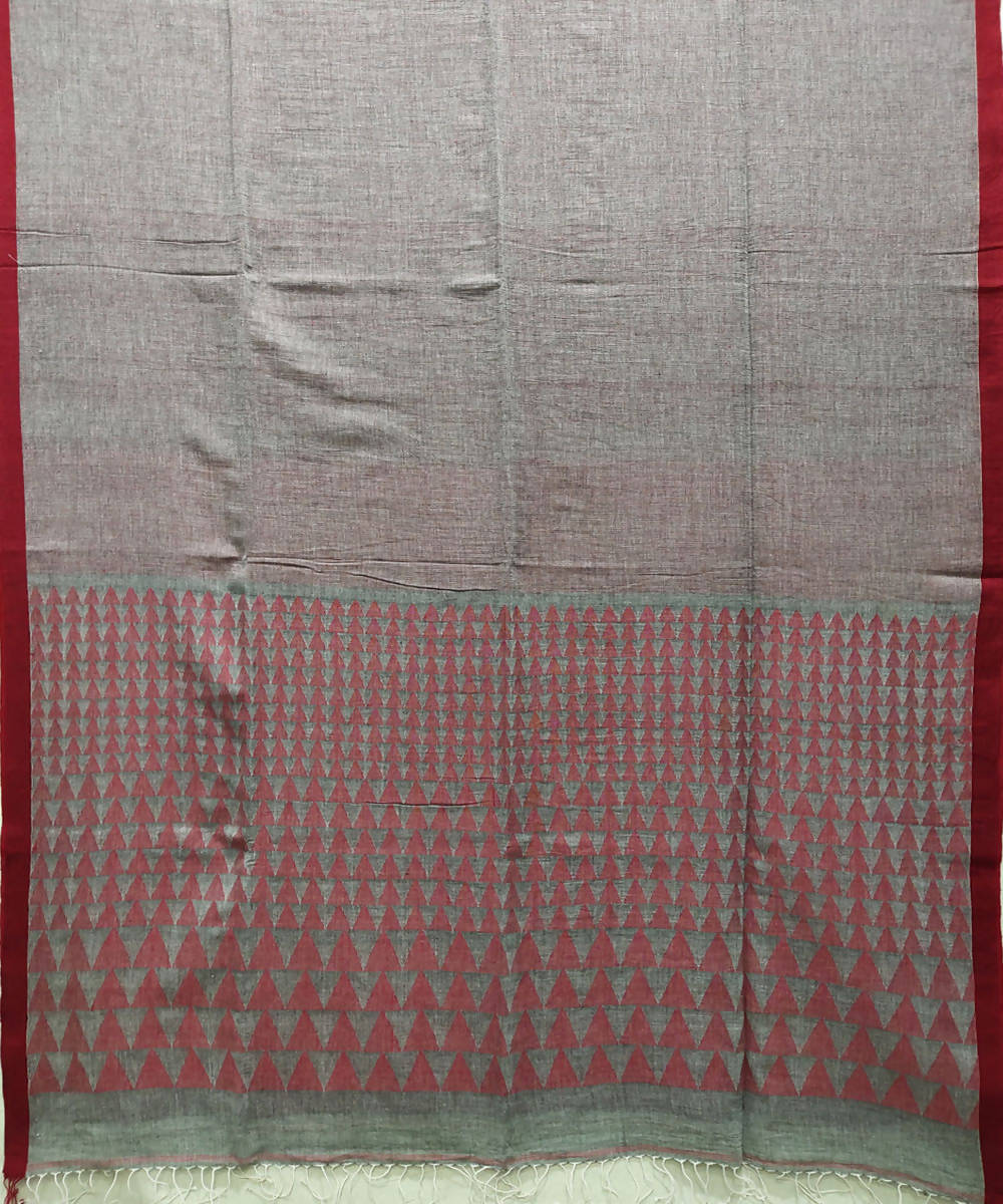 Grey handloom muslin cotton saree