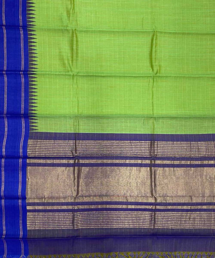 Green blue handwoven temple border tussar silk saree