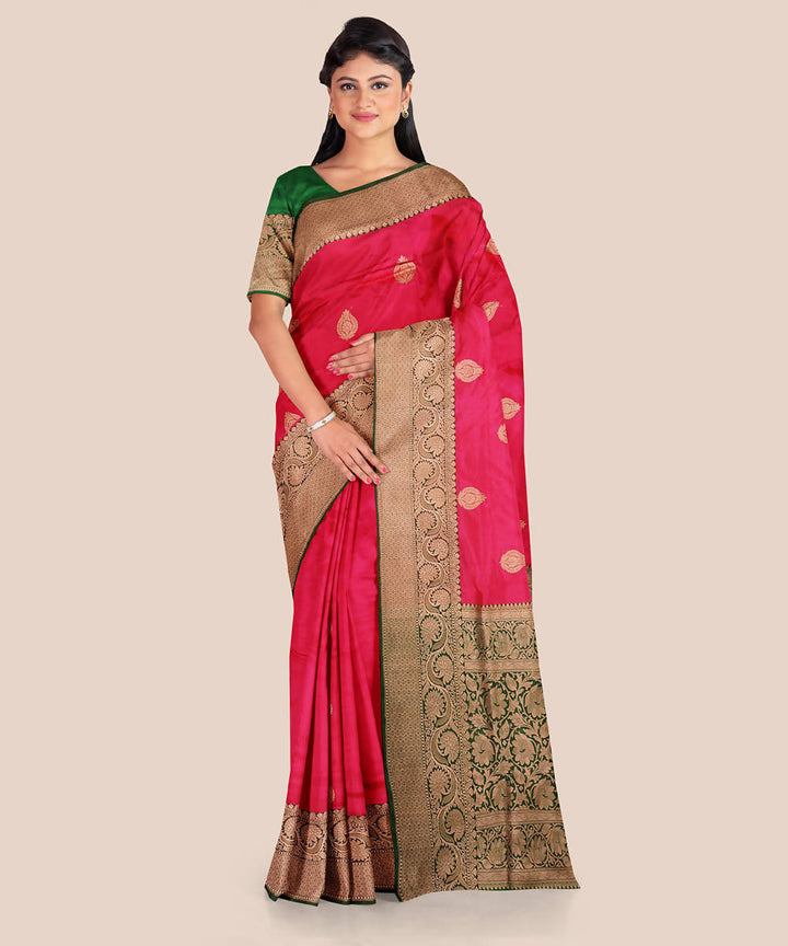 Bright pink handwoven silk banarasi saree