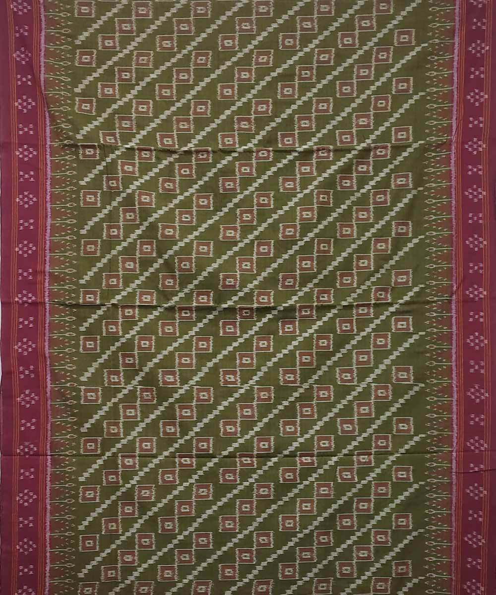 Olive green handwoven cotton ikat nuapatna saree