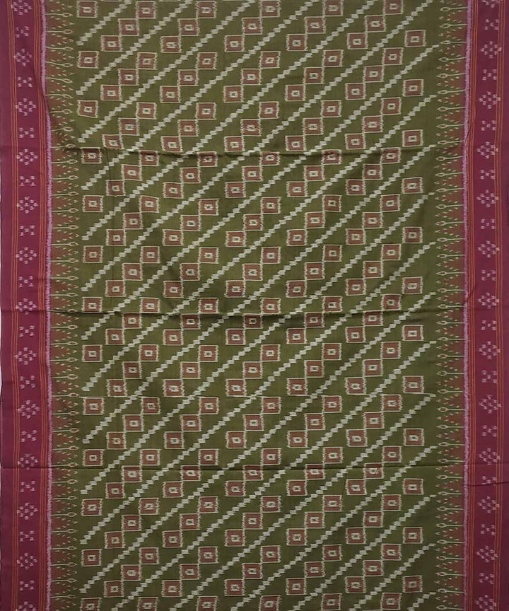 Olive green handwoven cotton ikat nuapatna saree