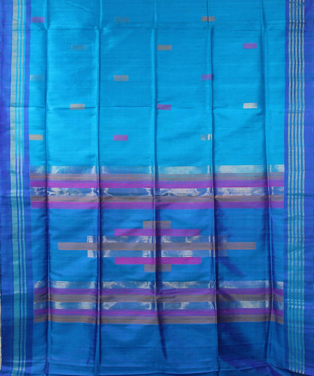 double shaded blue karnataka handloom raw silk saree