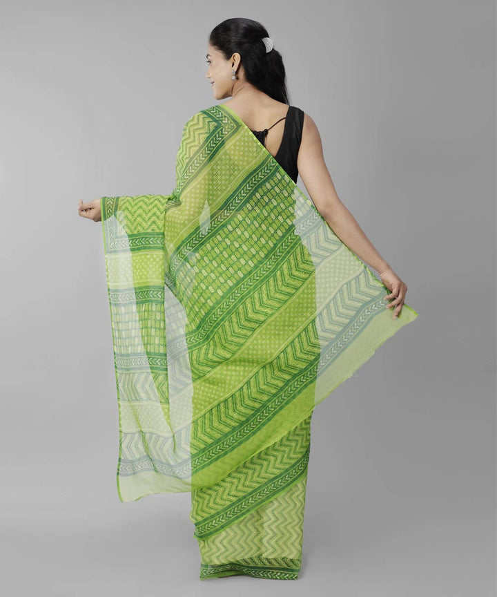 Green bagru handblock printed cotton saree
