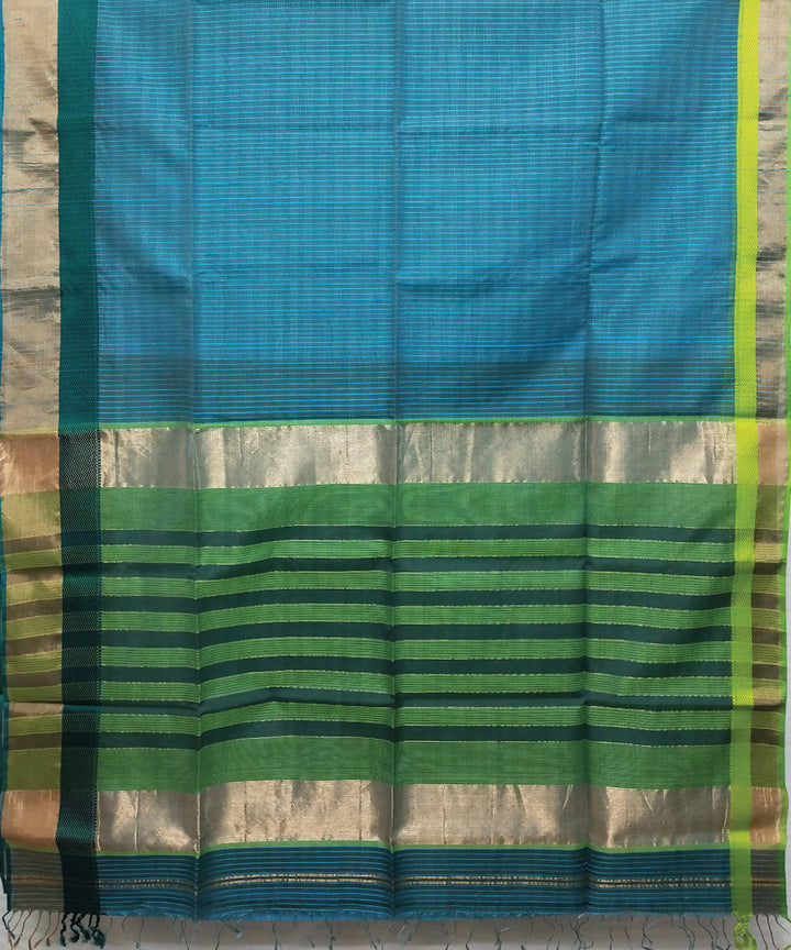 Sky blue and green handloom cotton silk maheshwari saree