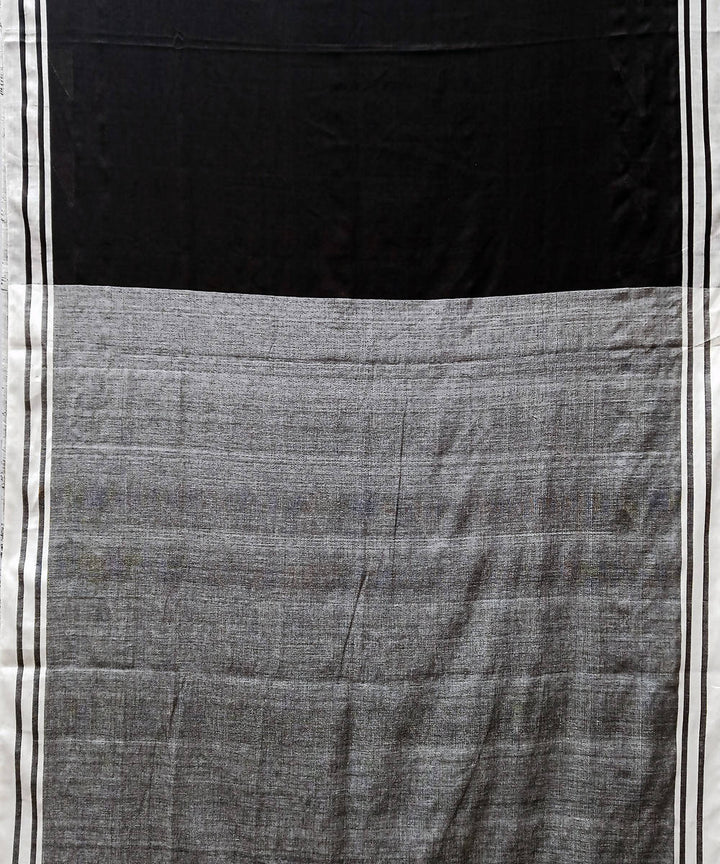 Black white hand woven extra weft cotton saree
