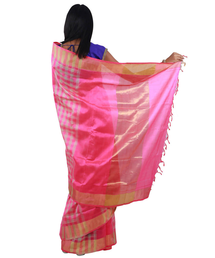 Light pink colour checks madhavaram handloom sico saree